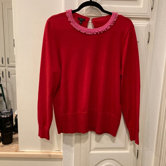 NWT Talbots Red Pink Beaded Crewneck Sweater Pullover Size Large Valentine's Day - Picture 3 of 6